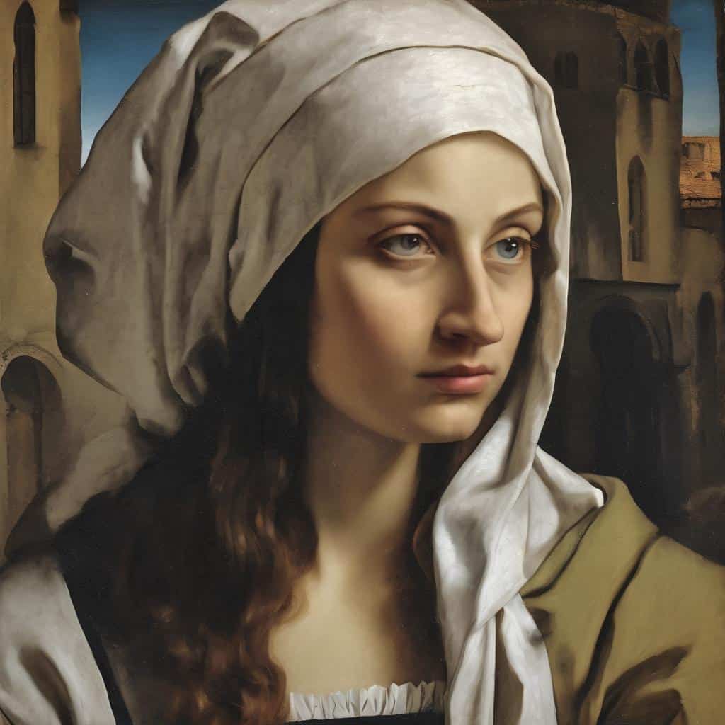 Παλίμψηφο σύγχρονης τέχνης και εξέλιξής της, αναπαράσταση νεαρού γυναικείου πορτρέτου με ιστορικά στοιχεία.